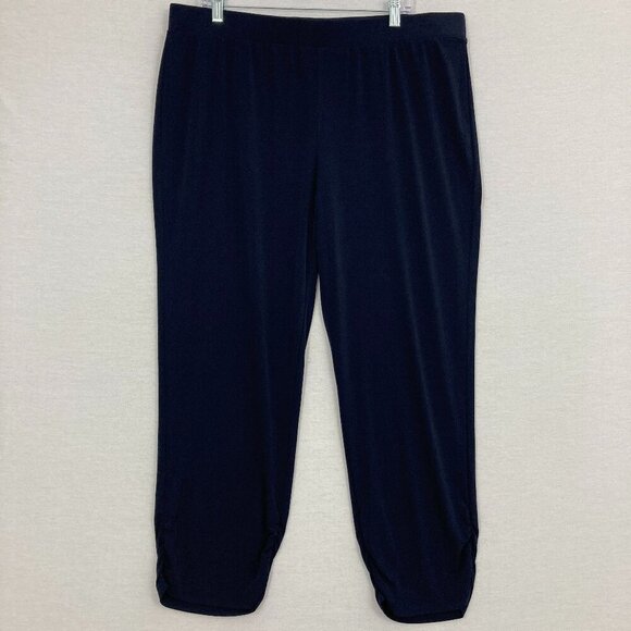 Chico's Navy Stretch Knit Comfy Soft Ruched Side Pull-on Pants XL/3 Normcore - Picture 1 of 9